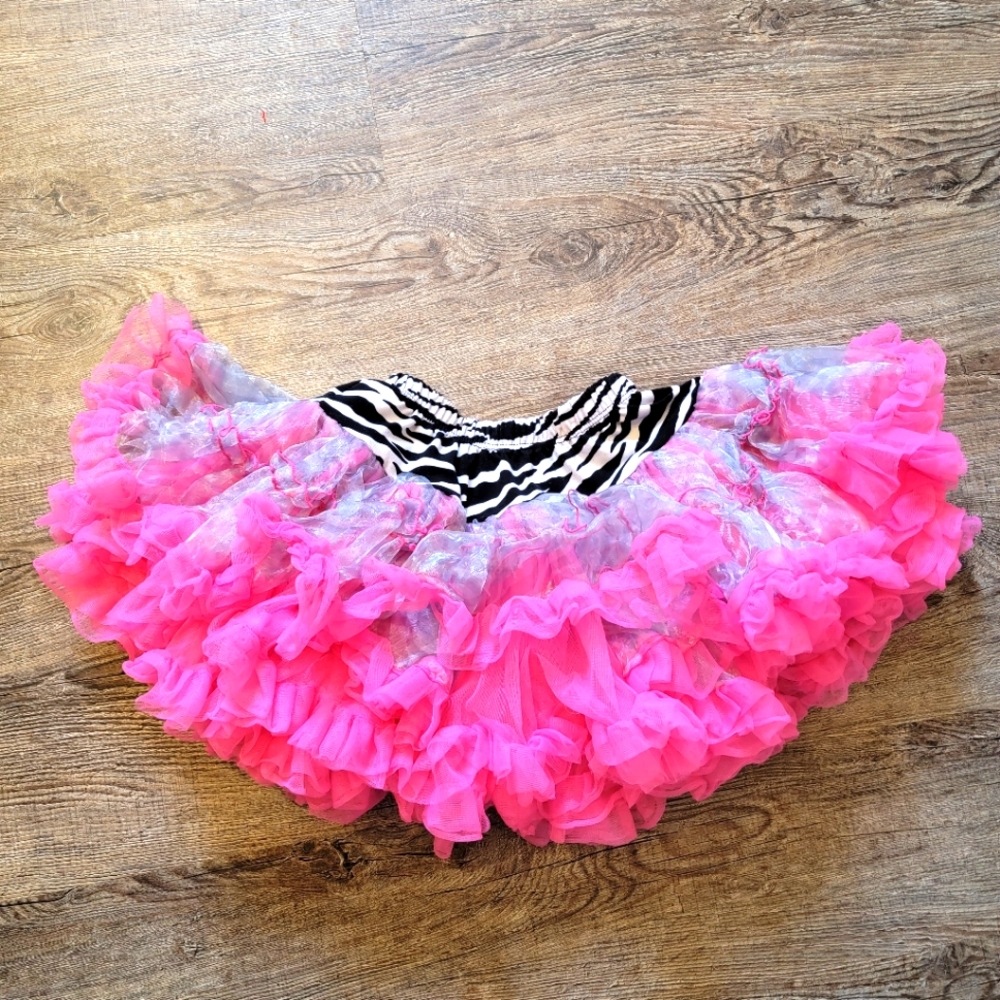Girls Popatu size M pink black and white  zebra print tutu skirt